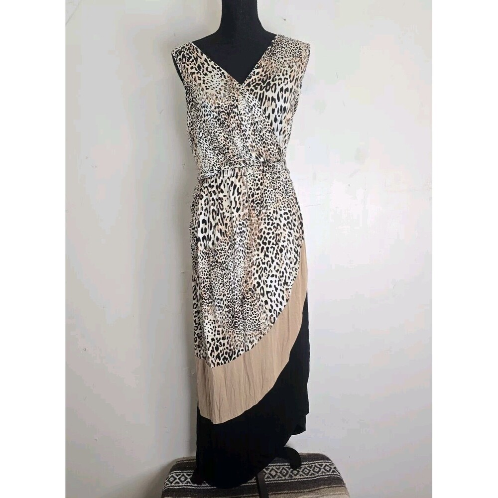 Boston Proper Faux Wrap Dress XS Cheetah Print Asymmetric Stretch Surplice